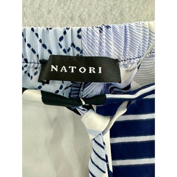 Natori Kabuki PJ Set Large Floral Short Sleeve Draw String Bottoms Blue White - Picture 13 of 14